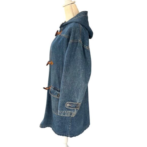 Vintage Inner View Women's Denim Duffle Coat With Hood Toggle Closures & Plaid - Picture 5 of 14
